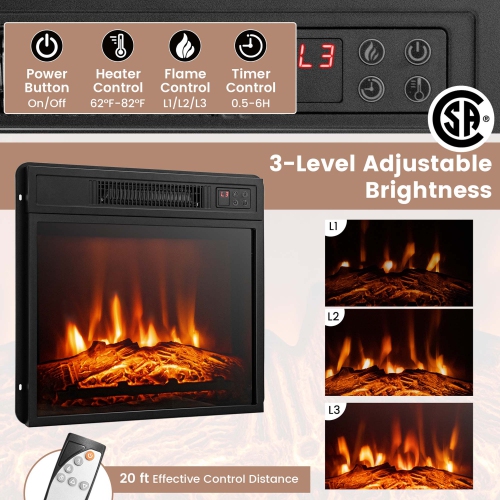 Costway Fireplace TV Stand with Led Lights & 18" Electric Fireplace For 65" Wall-Mounted TV