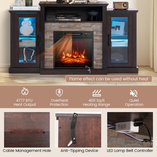 Costway Fireplace TV Stand with Led Lights & 18" Electric Fireplace For 65" Wall-Mounted TV