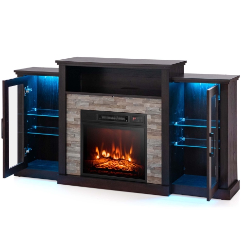 Costway Fireplace TV Stand with Led Lights & 18" Electric Fireplace For 65" Wall-Mounted TV