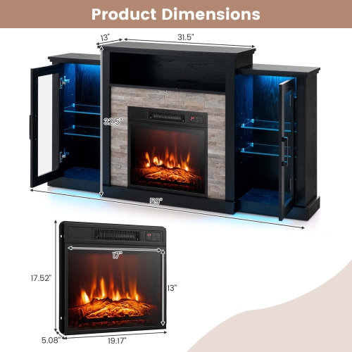 Costway Fireplace TV Stand with Led Lights & 18" Electric Fireplace For 65" Wall-Mounted TV