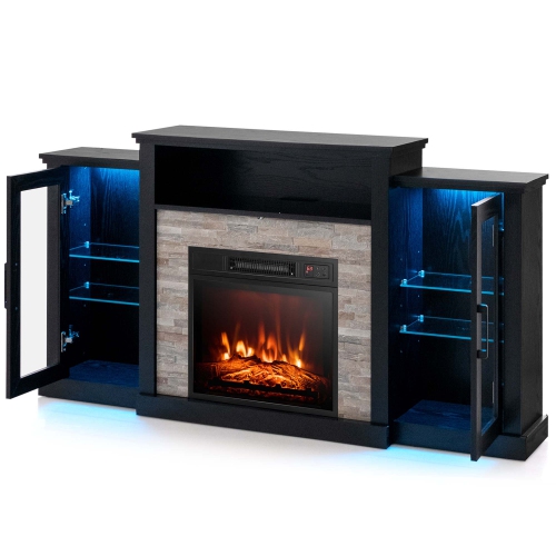 Costway Fireplace TV Stand with Led Lights & 18" Electric Fireplace For 65" Wall-Mounted TV