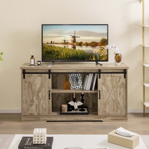 Costway TV Stand Farmhouse Cabinet Sliding Barn Door Adjustable Shelves for TV up to 65"