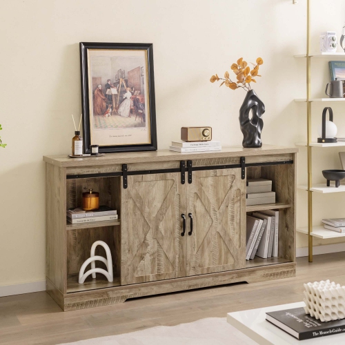 Costway TV Stand Farmhouse Cabinet Sliding Barn Door Adjustable Shelves for TV up to 65"