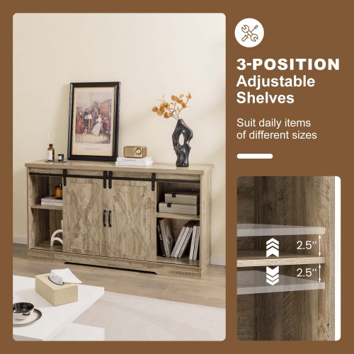 Costway TV Stand Farmhouse Cabinet Sliding Barn Door Adjustable Shelves for TV up to 65"