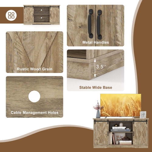 Costway TV Stand Farmhouse Cabinet Sliding Barn Door Adjustable Shelves for TV up to 65"