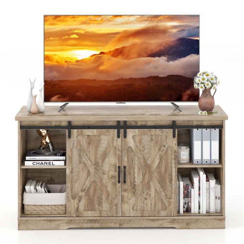 Costway TV Stand Farmhouse Cabinet Sliding Barn Door Adjustable Shelves for TV up to 65"