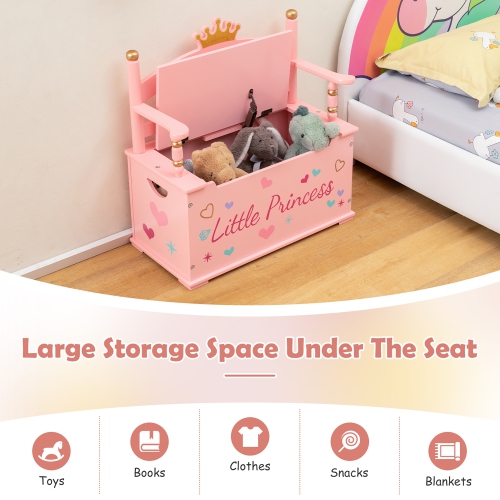Costway Kids Princess Wooden Bench Seat Toy Box Storage Organizer Children Playroom Pink