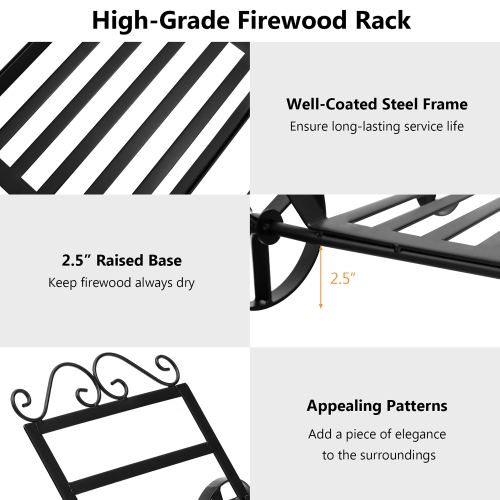 Costway Firewood Rack Fireplace Log Holder Wood Steel Stove