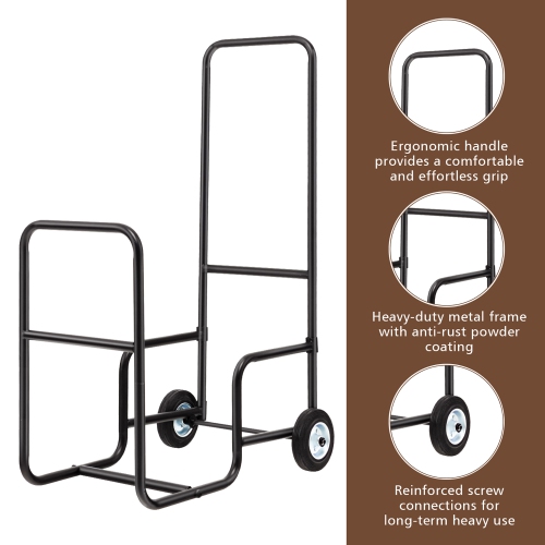 Costway Firewood Carrier Wood Mover Hauler Fire Rack Caddy Cart Dolly Rolling
