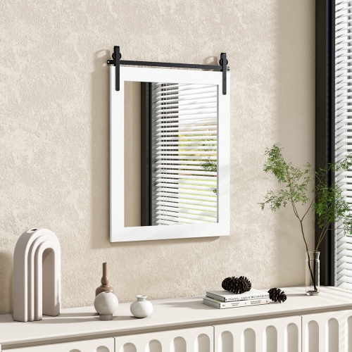 Costway – Miroir mural de 30 x x22 po, miroir de salle de bain, cadre en bois, porte de grange, blanc
