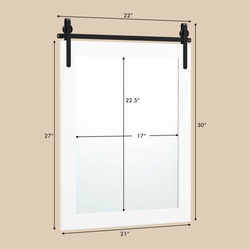 Costway – Miroir mural de 30 x x22 po, miroir de salle de bain, cadre en bois, porte de grange, blanc