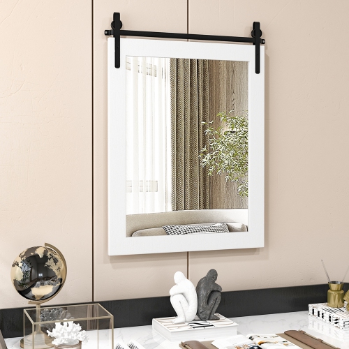 Costway – Miroir mural de 30 x x22 po, miroir de salle de bain, cadre en bois, porte de grange, blanc