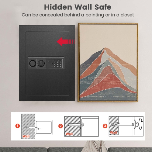 Coffre-fort mural encastré numérique 0,8CF de Costway, pistolet à verrou, caisse verrouillable