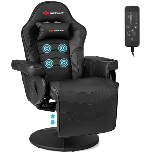 Goplus Massage Gaming Recliner Height Adjustable Racing Swivel Chair with Cup Holder