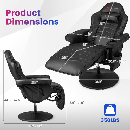 Goplus Massage Gaming Recliner Height Adjustable Racing Swivel Chair with Cup Holder