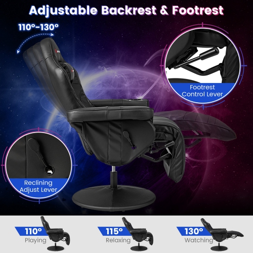 Goplus Massage Gaming Recliner Height Adjustable Racing Swivel Chair with Cup Holder