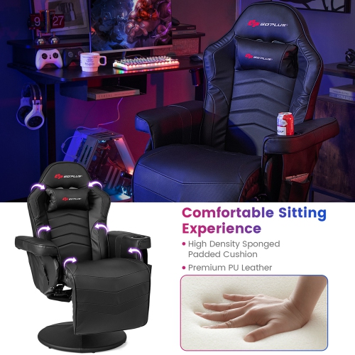 Goplus Massage Gaming Recliner Height Adjustable Racing Swivel Chair with Cup Holder