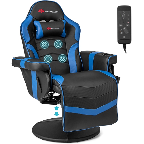 Goplus Massage Gaming Recliner Height Adjustable Racing Swivel Chair with Cup Holder