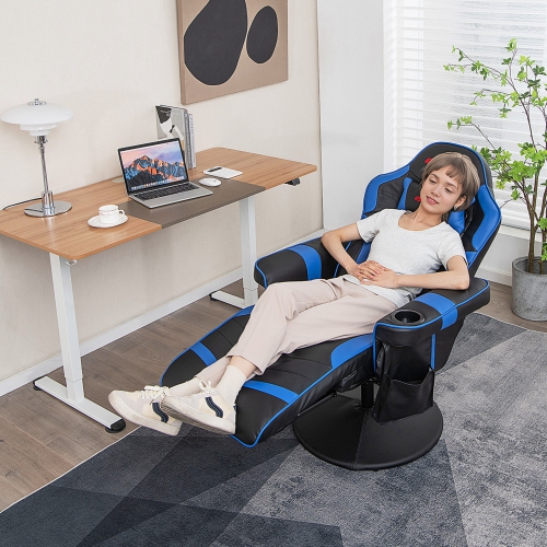 Fauteuil de course pivotant à hauteur réglable avec porte-gobelet et fauteuil de jeu inclinable de Goplus massage