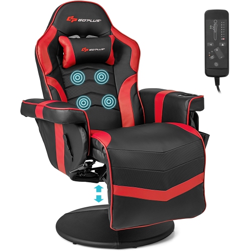 Goplus Massage Gaming Recliner Height Adjustable Racing Swivel Chair with Cup Holder