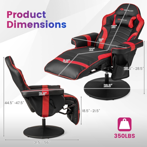 Goplus Massage Gaming Recliner Height Adjustable Racing Swivel Chair with Cup Holder