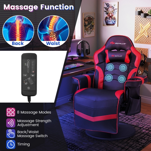 Goplus Massage Gaming Recliner Height Adjustable Racing Swivel Chair with Cup Holder