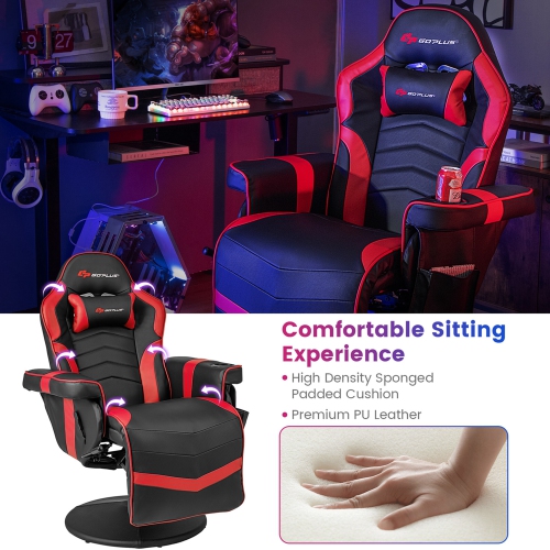 Goplus Massage Gaming Recliner Height Adjustable Racing Swivel Chair with Cup Holder