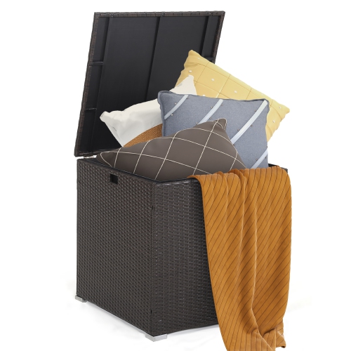 COSTWAY  72 Gallon Patio Rattan Wicker Storage Deck Box Container With Liner Garden