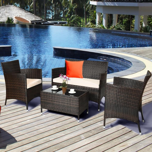 Costway 8PCS Rattan Patio Furniture Set Cushioned Sofa Chair Coffee Table
