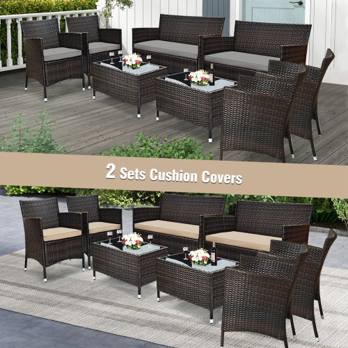 Costway 8PCS Rattan Patio Furniture Set Cushioned Sofa Chair Coffee Table