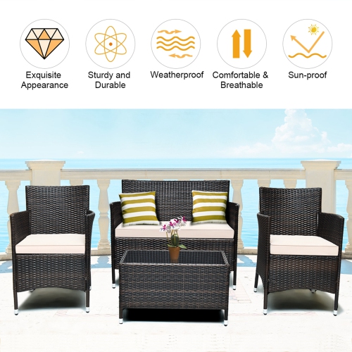 Costway 8PCS Rattan Patio Furniture Set Cushioned Sofa Chair Coffee Table