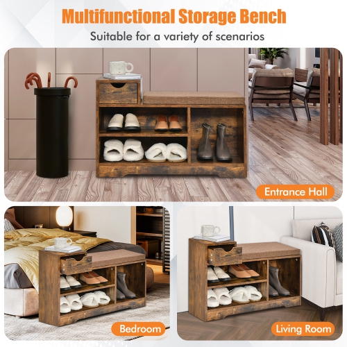 Costway 2-tier Shoe Bench Storage Shoe Rack Organizer Cabinet with Cushion for Entryway
