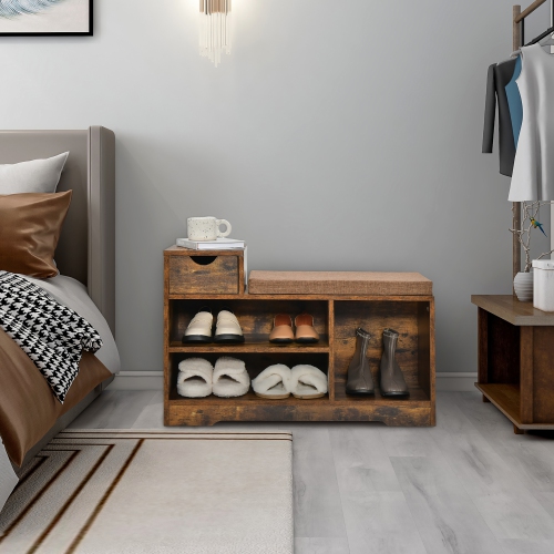 Costway 2-tier Shoe Bench Storage Shoe Rack Organizer Cabinet with Cushion for Entryway