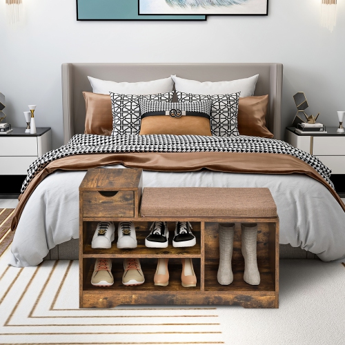 Costway 2-tier Shoe Bench Storage Shoe Rack Organizer Cabinet with Cushion for Entryway