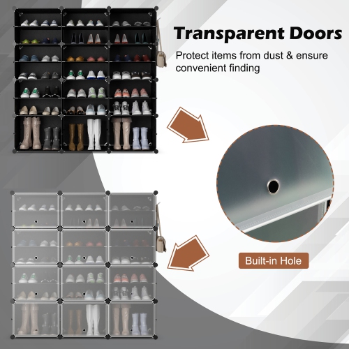 Costway Portable Shoe Rack Organizer 12-Cube 48 Pair Shoe Shelf Storage Cabinet with Hook White/Black