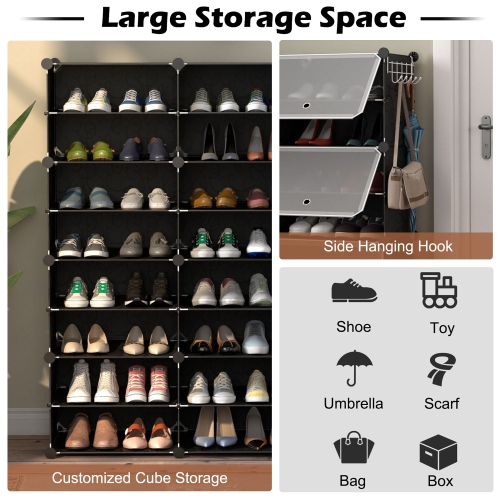 Costway Portable Shoe Rack Organizer 12-Cube 48 Pair Shoe Shelf Storage Cabinet with Hook White/Black