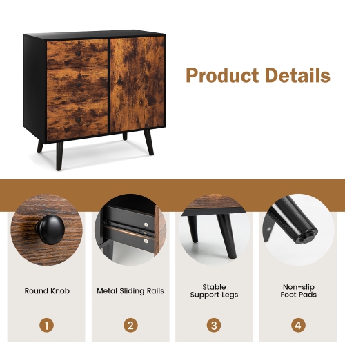 Costway Mid-Century Rustic Storage Cabinet Multipurpose Wood Shelf Organizer with 3 Drawers