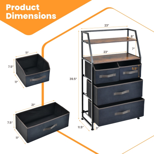Costway 4-Drawer Dresser Organizer Closet Storage Cabinet with Shelves & Foldable Drawers