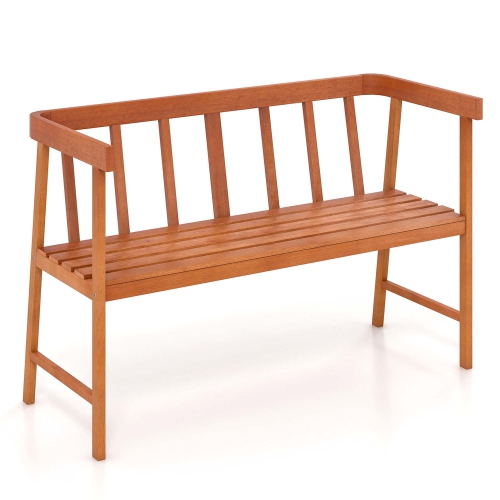 Costway Patio Eucalyptus Wood Bench 2-Person Slatted Seat Backrest 800 Lbs Natural Outdoor
