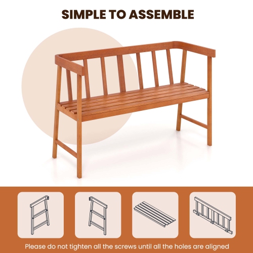Costway Patio Eucalyptus Wood Bench 2-Person Slatted Seat Backrest 800 Lbs Natural Outdoor