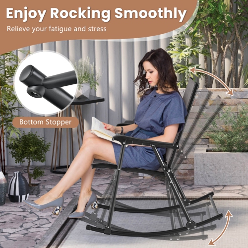 Costway 2pcs Patio Folding Rocking Chair Heavy-Duty Metal Frame Rockers Outdoor