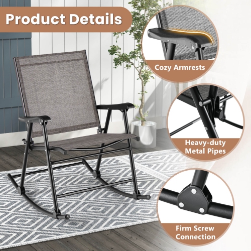 Costway 2pcs Patio Folding Rocking Chair Heavy-Duty Metal Frame Rockers Outdoor