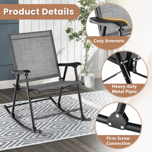 Costway 2pcs Patio Folding Rocking Chair Heavy-Duty Metal Frame Rockers Outdoor