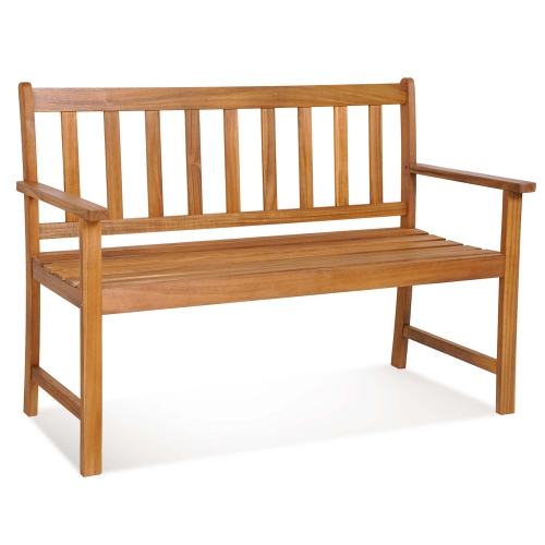Costway Patio Acacia Wood Bench 2-Person Slatted Seat Backrest 800 Lbs Outdoor Natural