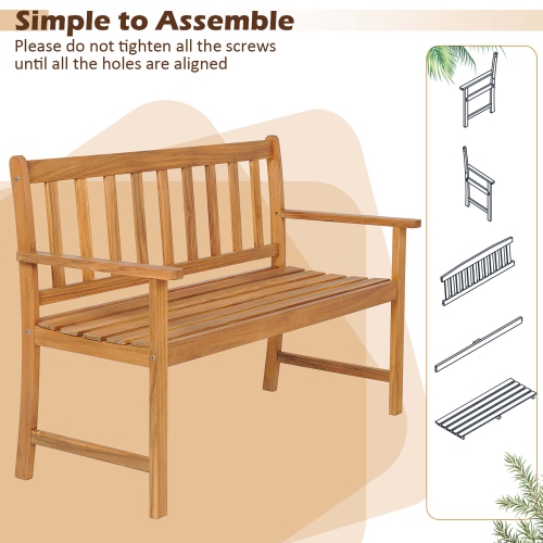 Costway Patio Acacia Wood Bench 2-Person Slatted Seat Backrest 800 Lbs Outdoor Natural