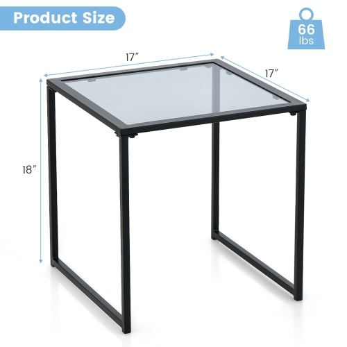 Costway Patio Side Table Outdoor 17" Tempered Glass End Coffee Table for Porch Garden