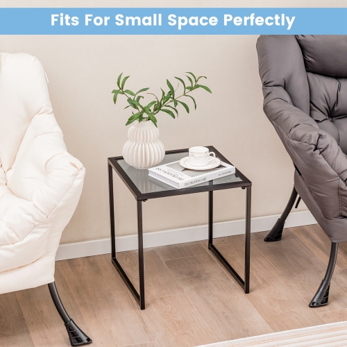 Costway Patio Side Table Outdoor 17" Tempered Glass End Coffee Table for Porch Garden