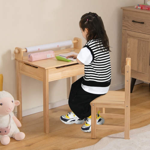 Costway Toddler Multi Activity Table with Chair Kids Art & Crafts Table with Paper Roll Holder