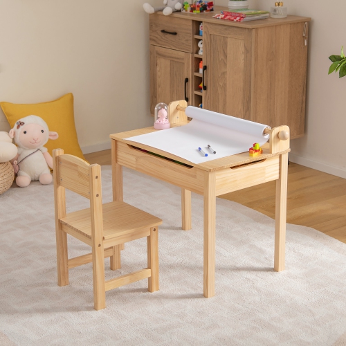 Costway Toddler Multi Activity Table with Chair Kids Art & Crafts Table with Paper Roll Holder