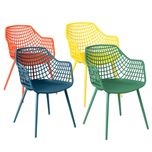 COSTWAY  4 PCs Kids Chair Set Child-Size Chairs With Metal Legs Toddler Furniture Colorful